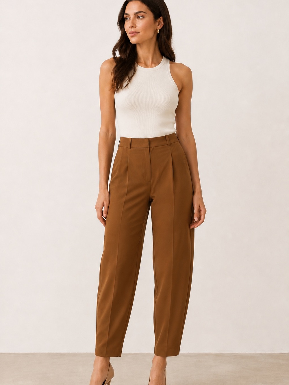 Zara Brown Barrel Leg Tailored Pants Size L